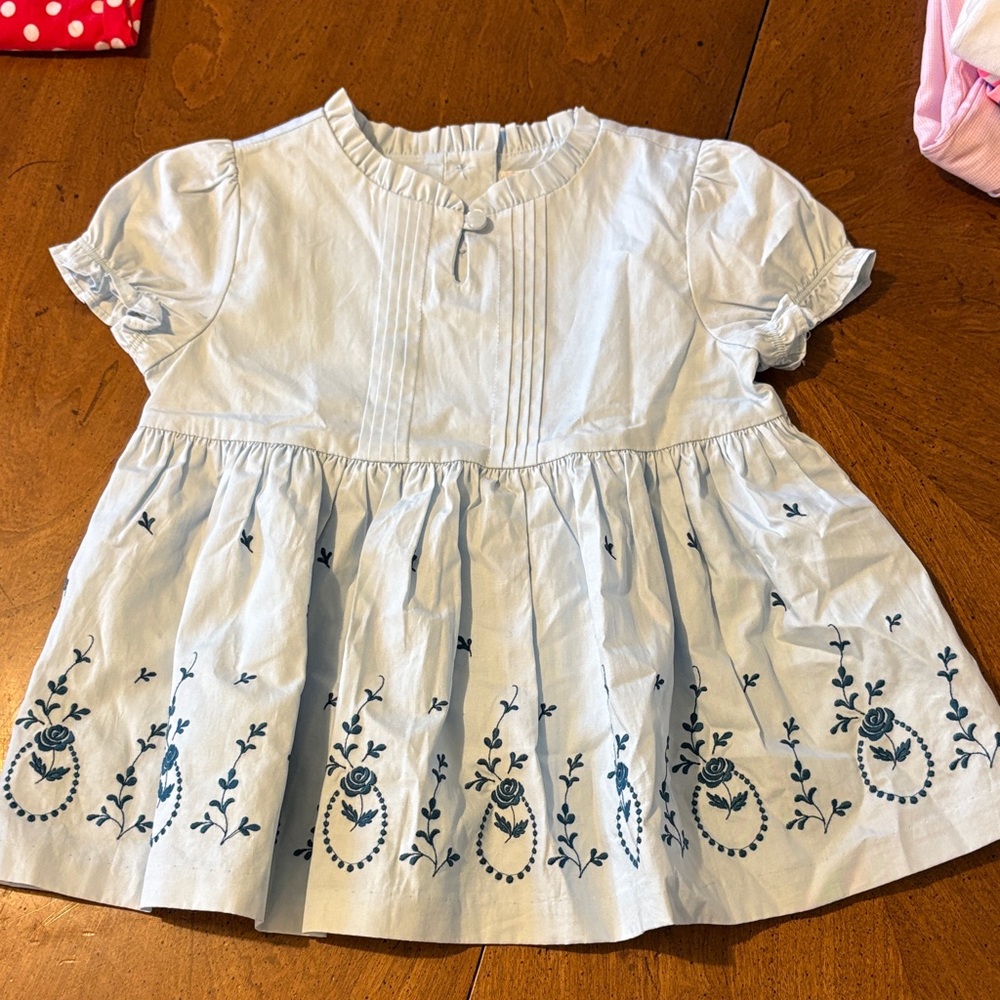 Janie and Jack Light Blue Embroidered Peplum Top